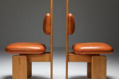 Mario Marenco Beech and Leather Dining Chairs by Mario Marenco Italy Set of Six 1970s - 1918371