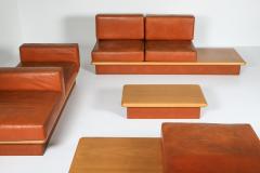 Mario Marenco Beech and leather living room set by Mario Marenco Italy set of six 1970s - 1918387