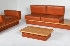 Mario Marenco Beech and leather living room set by Mario Marenco Italy set of six 1970s - 1918388