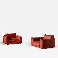 Mario Marenco Mario Marenco first edition pair of leather lounge chairs Arflex Italy 1970s - 3661123