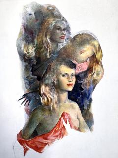 Mario Zamparelli 1950s Gorgeous Women Montage Portrait Mid Century Illustration Art  - 4612591