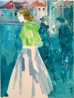 Mario Zamparelli Harpers Bazaar Mid Century Fashion Illustration Watercolor on Board - 4446976
