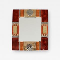 Marion de Crecy MARION DE CRECY GILDED AND ORANGE AND COGNAC COLOR GLAZED CERAMIC MIRROR - 1898846