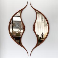 Mark Levin Pair of Studio Craft Movement Carved Sculptural Walnut Wall Mirrors Mark Levin - 1332427