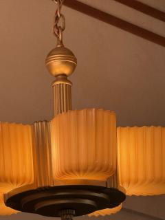 Markel Company American Art Deco Chandelier with Faceted Slip Shade Glass - 4320646