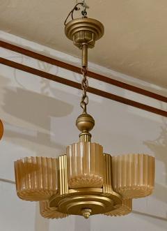 Markel Company American Art Deco Chandelier with Faceted Slip Shade Glass - 4320647