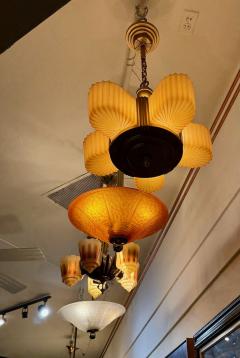 Markel Company American Art Deco Chandelier with Faceted Slip Shade Glass - 4320649