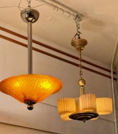 Markel Company American Art Deco Chandelier with Faceted Slip Shade Glass - 4320651