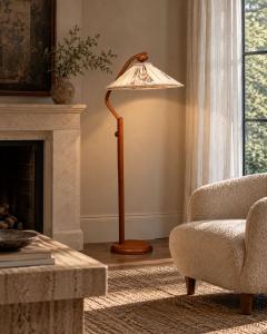 Marksl jd Swedish Modern Adjustable Floor Lamp Pine Fabric Sweden 1970s - 4816230