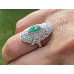 Marquise Cut Emerald and Diamond Dome Ring - 3632639