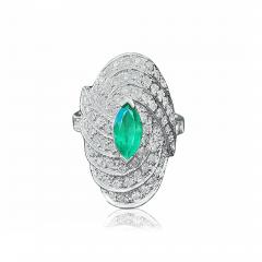 Marquise Cut Emerald and Diamond Dome Ring - 3633643