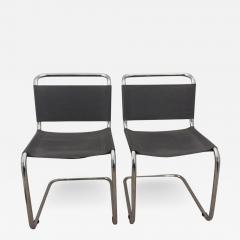 Mart Stam Mart Stam Pair of Tubular Chrome and Grey Leather Chairs - 1347053