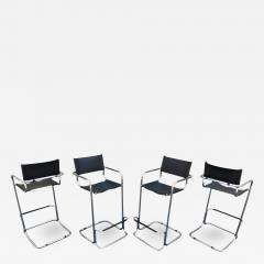 Mart Stam Mart Stam or Bauhaus Inspired Set Four Chromed Steel Stitched Leather Bar Stools - 2678460