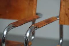 Mart Stam Set of 4 Dinging Chairs B 34 by Mart Stam in patinated leather Italy 1970s - 3653585