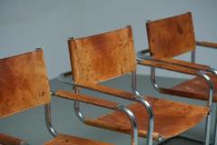 Mart Stam Set of 4 Dinging Chairs B 34 by Mart Stam in patinated leather Italy 1970s - 3653587