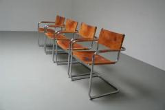 Mart Stam Set of 4 Dinging Chairs B 34 by Mart Stam in patinated leather Italy 1970s - 3653592