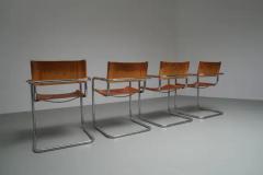 Mart Stam Set of 4 Dinging Chairs B 34 by Mart Stam in patinated leather Italy 1970s - 3653596