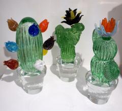 Marta Marzotto 1990s Marta Marzotto Vintage Murano Glass Green Cactus Plant Blue Coral Flower - 1264323