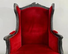 Marteen Baas Renaissance Revival Style Smoke Red Velvet Wingback Chair Ottoman - 2898995