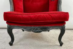 Marteen Baas Renaissance Revival Style Smoke Red Velvet Wingback Chair Ottoman - 2898999