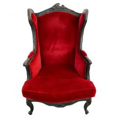 Marteen Baas Renaissance Revival Style Smoke Red Velvet Wingback Chair Ottoman - 2899000