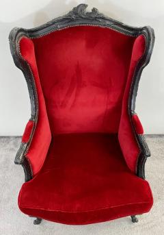 Marteen Baas Renaissance Revival Style Smoke Red Velvet Wingback Chair Ottoman - 2899001