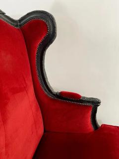 Marteen Baas Renaissance Revival Style Smoke Red Velvet Wingback Chair Ottoman - 2899003