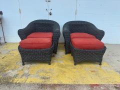 Martha Stewart Pair of Martha Stewart Wicker Lounge Chairs and Ottomans - 4306792