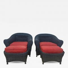 Martha Stewart Pair of Martha Stewart Wicker Lounge Chairs and Ottomans - 4306949