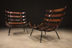 Martin Eisler Pair of Costela Armchairs in Brazilian Hardwood Olive Mohair Martin Eisler - 4586198