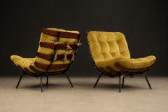 Martin Eisler Pair of Costela Armchairs in Brazilian Hardwood Olive Mohair Martin Eisler - 4586200