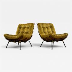 Martin Eisler Pair of Costela Armchairs in Brazilian Hardwood Olive Mohair Martin Eisler - 4594544