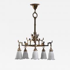 Martin Nyrop Martin Nyrop brass and opaline glass chandelier - 2162257