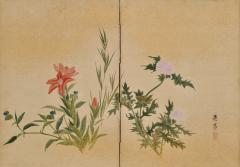 Maruyama Oshin 1838 Japanese Screen Pair Flowers Grasses of the Four Seasons - 4404172