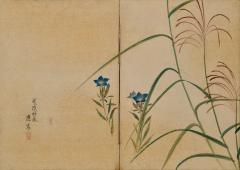 Maruyama Oshin 1838 Japanese Screen Pair Flowers Grasses of the Four Seasons - 4404179