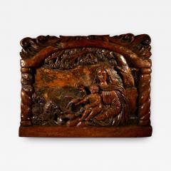 Mary And Baby Jesus Feeding Birds Large Walnut Relief Carving - 3272582