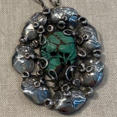 Mary Gage Large Oval Sterling and Natural Turquoise Brooch Pendant by Mary Gage - 2508664