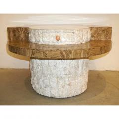 Marzio Cecchi Marzio Cecchi 1970s Italian Vintage White and Ochre Stone Round Side Sofa Table - 479347