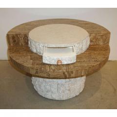 Marzio Cecchi Marzio Cecchi 1970s Italian Vintage White and Ochre Stone Round Side Sofa Table - 479350