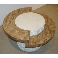 Marzio Cecchi Marzio Cecchi 1970s Italian Vintage White and Ochre Stone Round Side Sofa Table - 479351