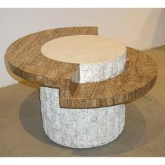 Marzio Cecchi Marzio Cecchi 1970s Italian Vintage White and Ochre Stone Round Side Sofa Table - 479352