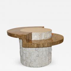 Marzio Cecchi Marzio Cecchi 1970s Italian Vintage White and Ochre Stone Round Side Sofa Table - 479827