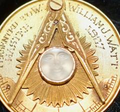 Masonic Gold Moon Stone Pendant Medal Award - 339645