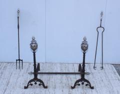 Massive 1890s Andirons And Fireplace Tools With Faces - 2046890