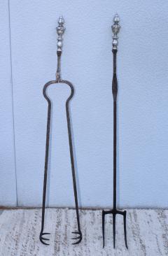 Massive 1890s Andirons And Fireplace Tools With Faces - 2046904