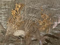 Massive Japanese Embroidery Tapestry Display Box Meiji Period - 2389019