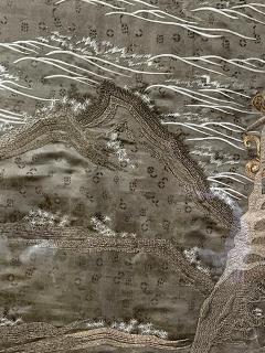 Massive Japanese Embroidery Tapestry Display Box Meiji Period - 2389025