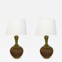 Massive Pair of American 1960s Lamps with Mottled Olive Green Ceramic Mounts - 1617920