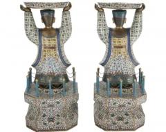 Massive Pair of Chinese Cloisonne Enamel Figures of Attendants Late Qing Dynasty - 4103286