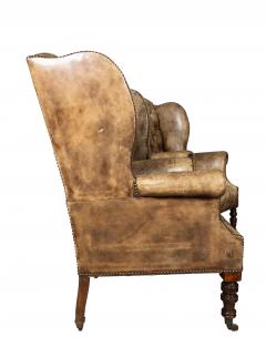 Matched Pair Of English Tufted Leather Wing Back Chairs - 4260998